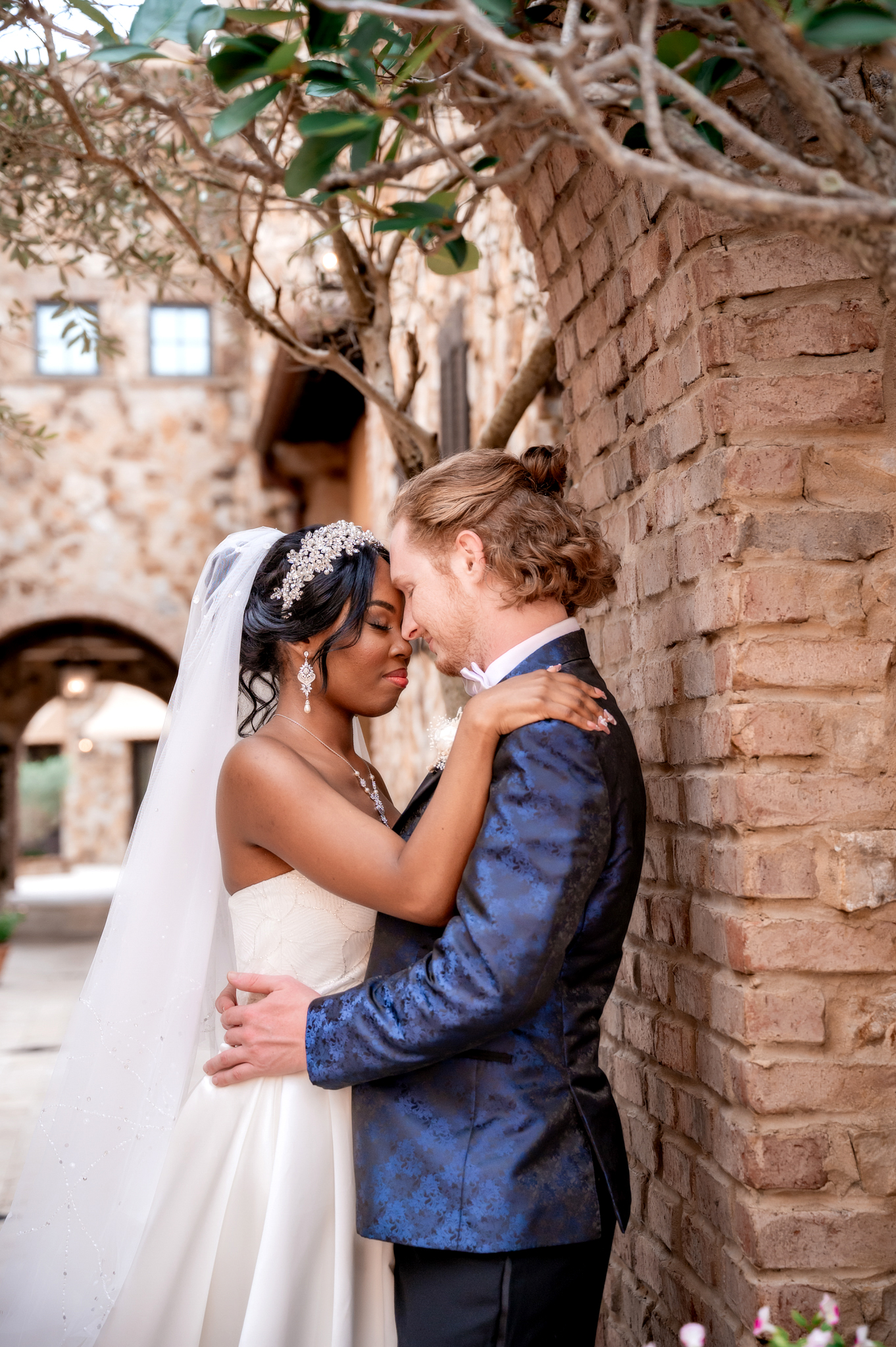 Bride and groom having a moment for first look 