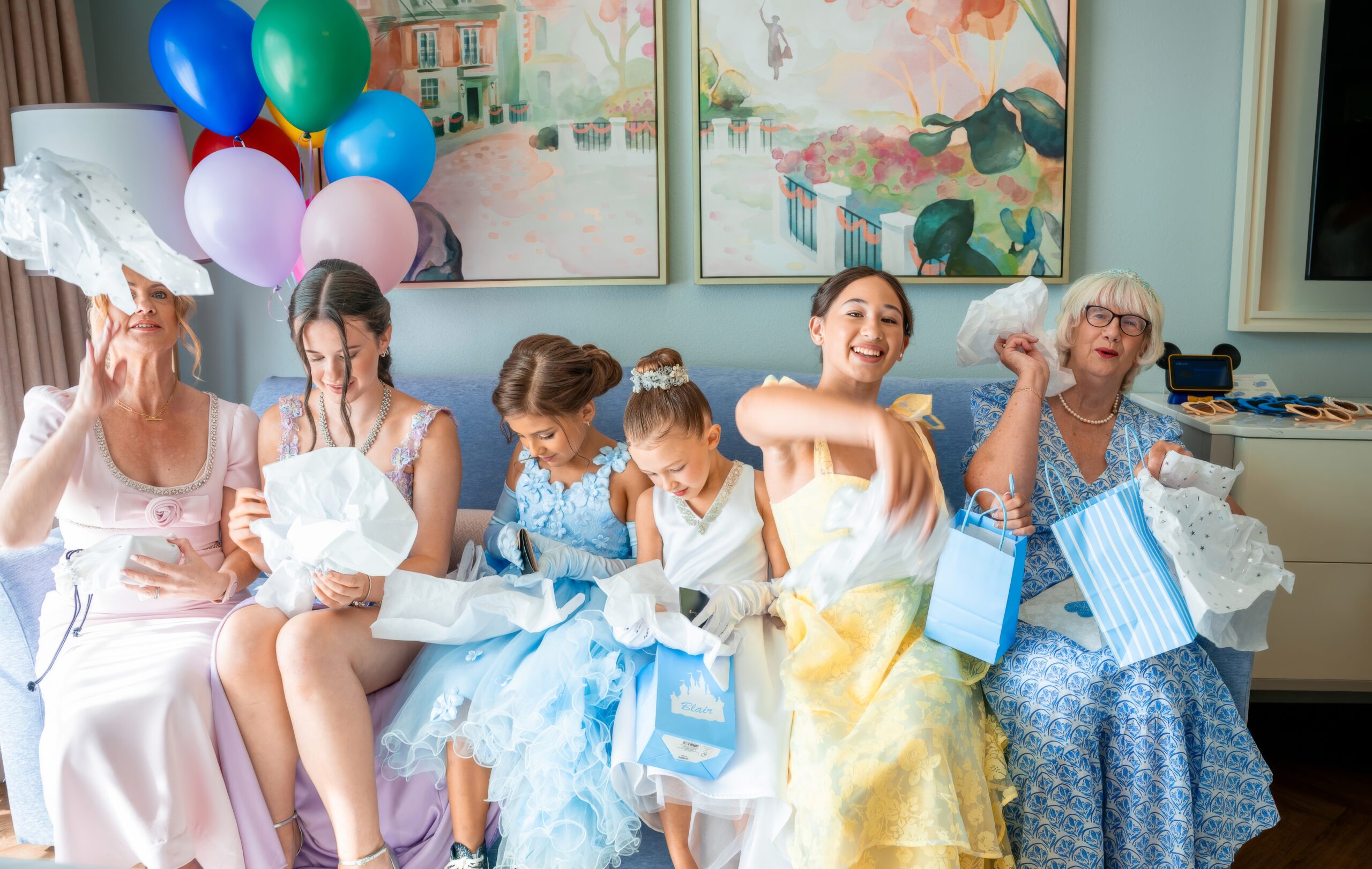 Bridal party opening gifts 